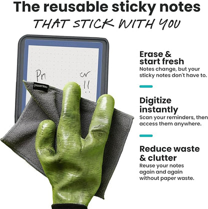 Rocketbook Reusable Sticky Notes, Restick and Reorganize Memo Pads, 3"x3", 16 Multi-Colored and 15 Black Sticky Notes, Includes Pen, Towel + Carrying Case (Kit of 2)