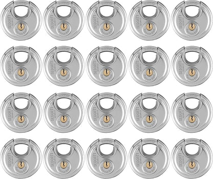 20-Pack Discus Padlocks Keyed Alike, 2-3/4 inch Wide, Stainless Steel 304 Round Lock, Waterproof and Rustproof Storage Lock with Brass Keys, Ideal for Storage Unit Gate, Outdoor, Shed, Fence