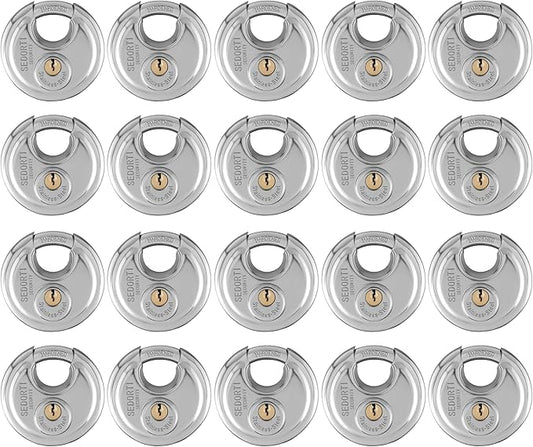 20-Pack Discus Padlocks Keyed Alike, 2-3/4 inch Wide, Stainless Steel 304 Round Lock, Waterproof and Rustproof Storage Lock with Brass Keys, Ideal for Storage Unit Gate, Outdoor, Shed, Fence