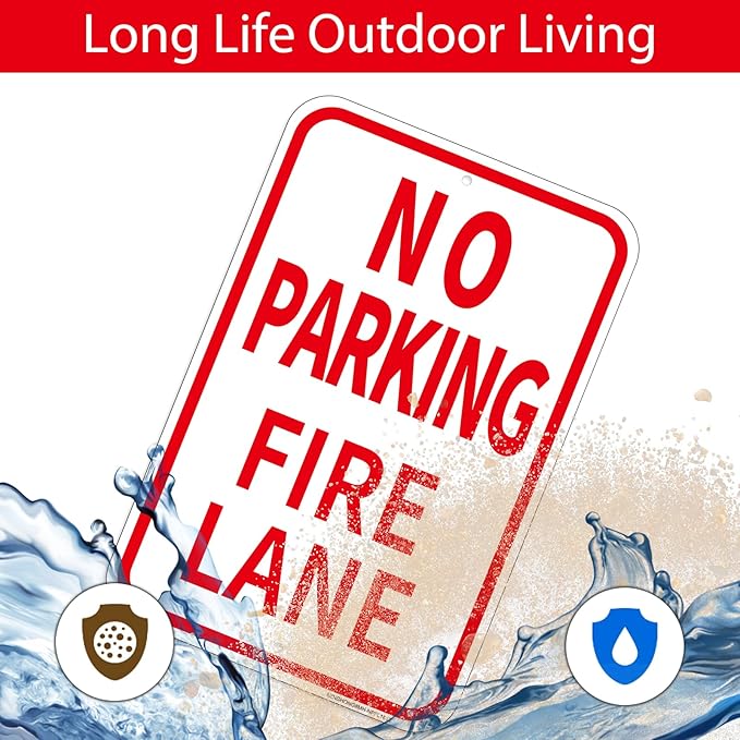 4 Pack Fire Lane No Parking Signs -12" x 18" Aluminum No Parking Fire Lane Sign for Business, With Reflective Overlay, Rust Free, Weather Resistant- Easy to install