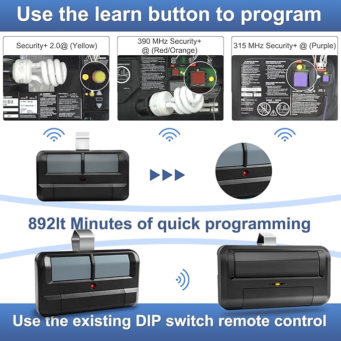 Upgrade 892lT Garage Door Opener Remote for Liftmaster, 2-Button Security+ 2.0 Learning Remote Control Replaces 972lM 372lM 62lM,Works with Chamberlain Craftsman Dip Switch, Etc. 2pack
