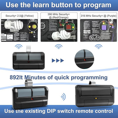 Upgrade 892lT Garage Door Opener Remote for Liftmaster, 2-Button Security+ 2.0 Learning Remote Control Replaces 972lM 372lM 62lM,Works with Chamberlain Craftsman Dip Switch, Etc. 2pack