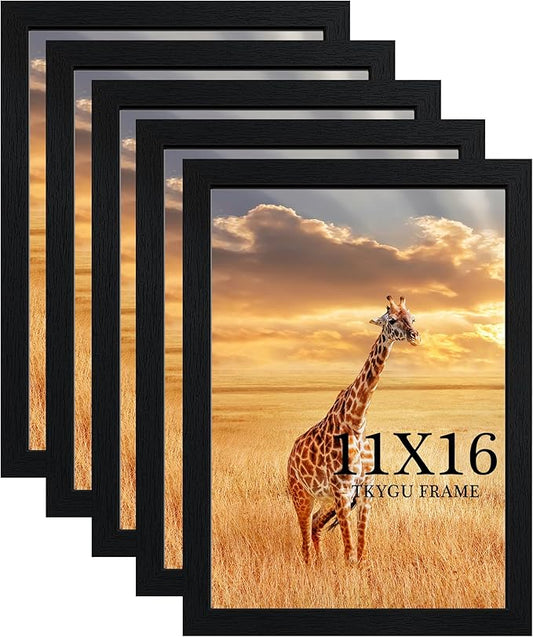 11X16 Picture Frame Set of 5,Wooden Frame 11X16 Wall Gallery Poster Photo frame Black with Durable Shatter Resistant Plexiglass for Wall Mounting Family -friend- wedding best gift