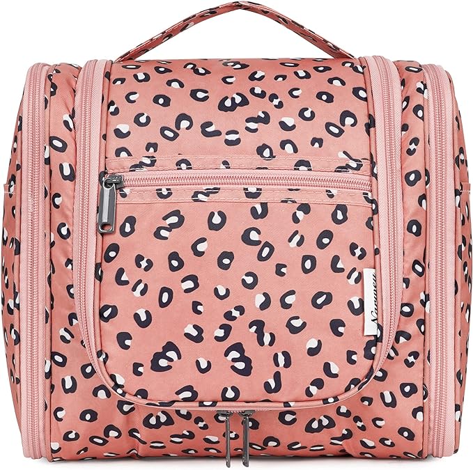 Narwey Hanging Cheetah Toiletry Bag for Women Travel Makeup Bag Organizer Toiletries Bag for Cosmetics Essentials Accessories (Large, Orange Leopard)