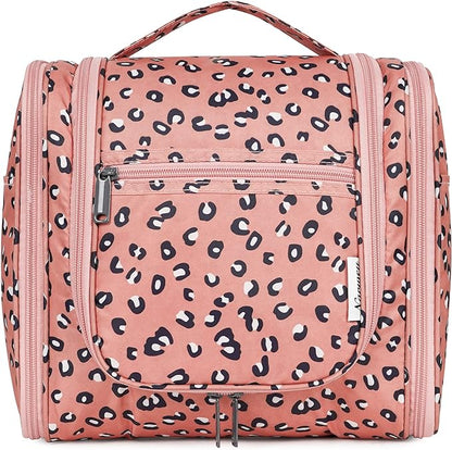 Narwey Hanging Cheetah Toiletry Bag for Women Travel Makeup Bag Organizer Toiletries Bag for Cosmetics Essentials Accessories (Large, Orange Leopard)