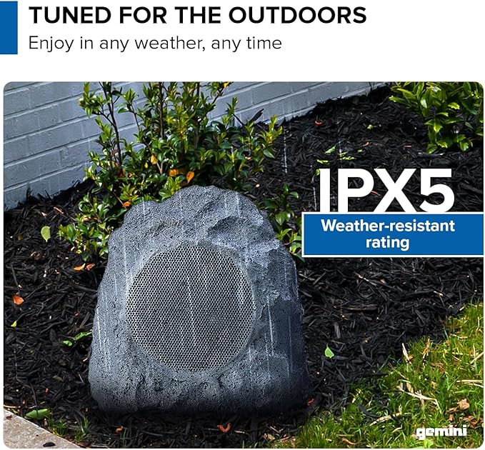 Gemini Sound Rechargeable Bluetooth Wireless Rock Speakers (Pair), IPX5 Weatherproof, TWS Stereo Linking, 10-Hr Battery, 4” Driver for Patio & Garden Outdoor Audio (GHRK-400-PR)