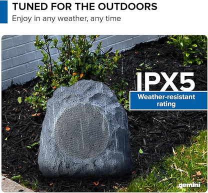 Gemini Sound Rechargeable Bluetooth Wireless Rock Speakers (Pair), IPX5 Weatherproof, TWS Stereo Linking, 10-Hr Battery, 4” Driver for Patio & Garden Outdoor Audio (GHRK-400-PR)