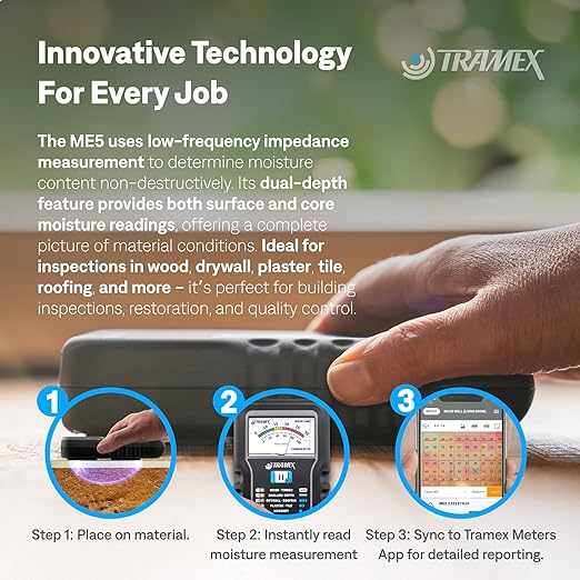 Tramex Moisture Encounter ME5 | Pinless Meter for Measuring Moisture Content in Wood, Drywall & Building Materials