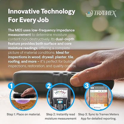 Tramex Moisture Encounter ME5 | Pinless Meter for Measuring Moisture Content in Wood, Drywall & Building Materials