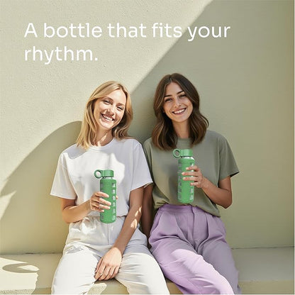 purifyou 40oz / 32oz / 22oz / 12oz Borosilicate Glass Water Bottle with Time & Volume Markers, Silicone Sleeve, Stainless Steel Lid | Reusable Glass Bottle for Water & Juice (12oz Shale Green)
