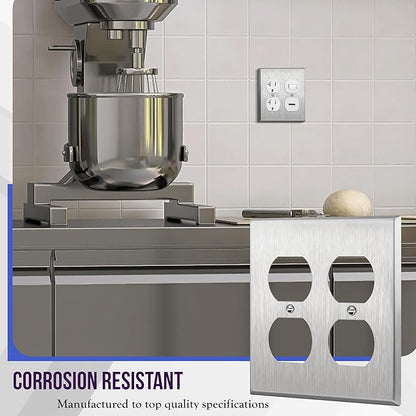 ENERLITES Double Duplex Receptacle Metal Wall Plate, Stainless Steel Socket Outlet Switch Cover, Corrosive Resistant, 2-Gang 4.50" x 4.57", 7722, 430, UL Listed, Silver, Standard Size