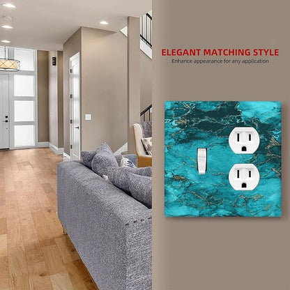 Decorative Outlet Covers Modern Abstract Turquoise Blue Marble Texture 2 Gang Wall Plate Single Toggle Duplex Combo Light Switch Covers Switch Plate Cover for Bathroom Home Decor