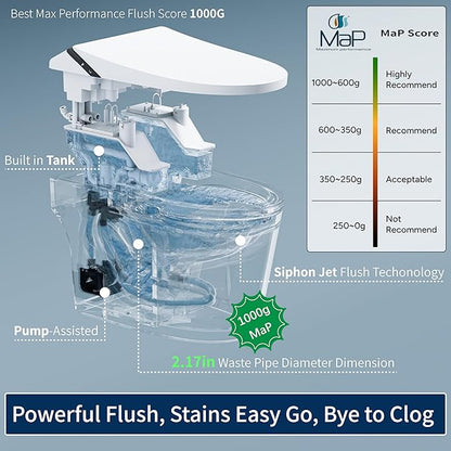 Smart Toilet with Bidet Built in, Toilets with Tank, Dual Auto Flush, Foot Sensor Flush, Heated Seat, Warm Water, Foam Dispenser, Elongated Bidets for Modern Bathroom, Remote, Night Light