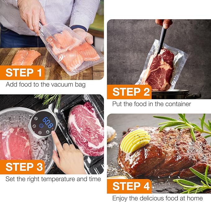 Sous Vide Machine 1100W Upgraded Sous Vide Cooker Ultra-quiet Working Sous Vide Cooker Immersion Circulator, Touch Control, Accurate Temperature, Digital Timer, IPX7 Waterproof