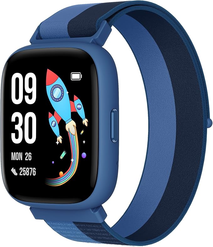 BIGGERFIVE Smart Watch for Kids, 1.8" Fitness Tracker Watch Pedometer, Heart Rate, IP68 Waterproof, Sleep Monitor, Calorie Step Counter, Puzzle Game with/Without APP for Girls Boys Teens 5-16, Nylon