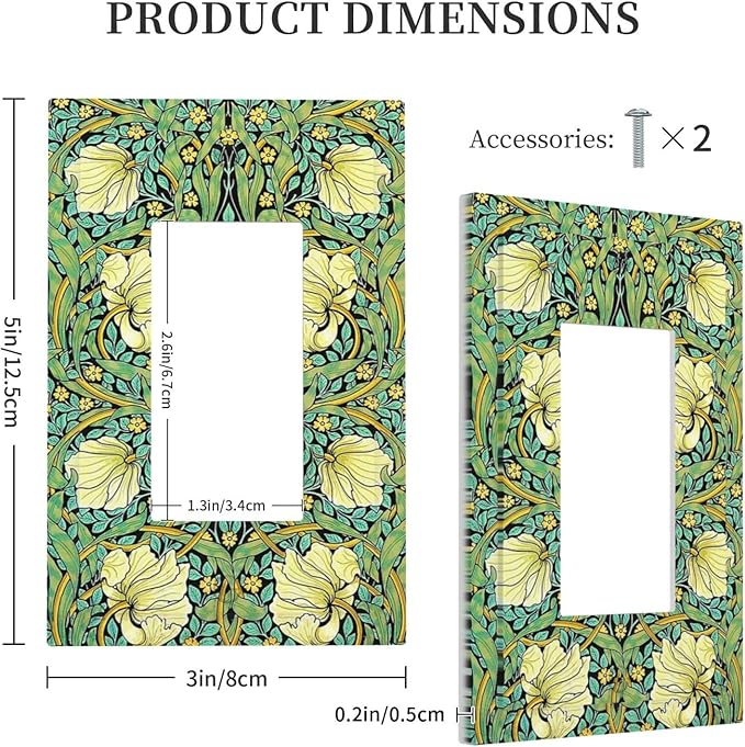 Decorative Outlet Covers William Morris Vintage Floral Yellow Flowers Green Leaf 1 Gang Single Rocker Light Switch Cover Plate Wall Plates GFCI Faceplate for Bedroom living Room Decor