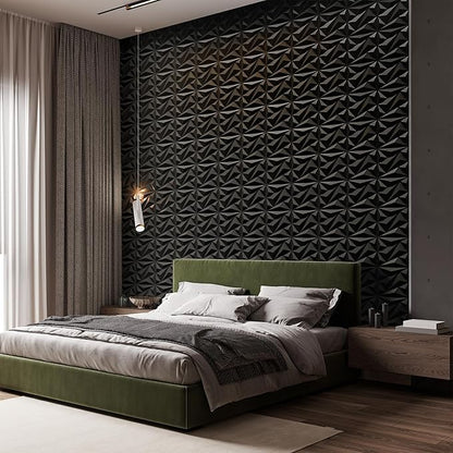INMOZATA 3D Wall Panels for Interior Wall Decor, 33 Pack 12 x 12 Inch Decorative Wall Panels Diamond 3D Textured Accent Panel for TV, Gaming Living Room, Bedroom Background(Black)