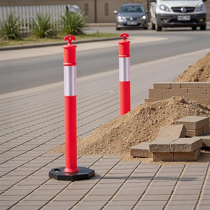 VEVOR 12 Pack Traffic Delineator Posts, 48 inches Traffic Safety Cones with Weighted Base and Reflective Strips, Heavy Duty Delineator Posts for Construction Site, Parking Lot, Crowd Control, Red