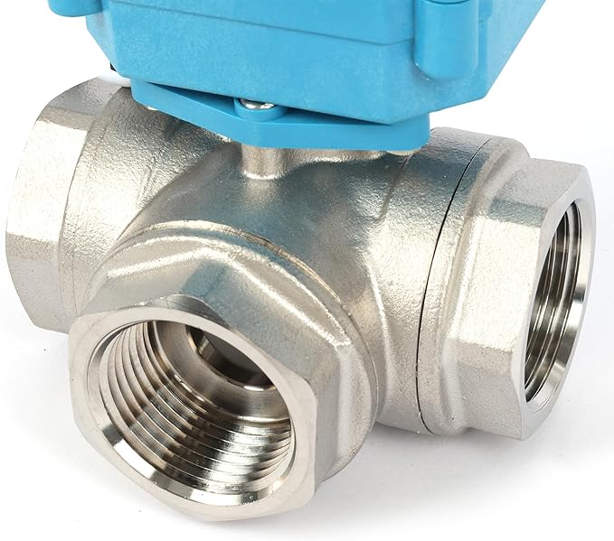 U.S. Solid 1" 3 Way Stainless Steel Motorized Ball Valve AC110-230V, L Type Water Shutoff Valve with Manual Function, Standard Port