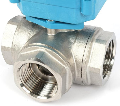 U.S. Solid 1" 3 Way Stainless Steel Motorized Ball Valve AC110-230V, L Type Water Shutoff Valve with Manual Function, Standard Port