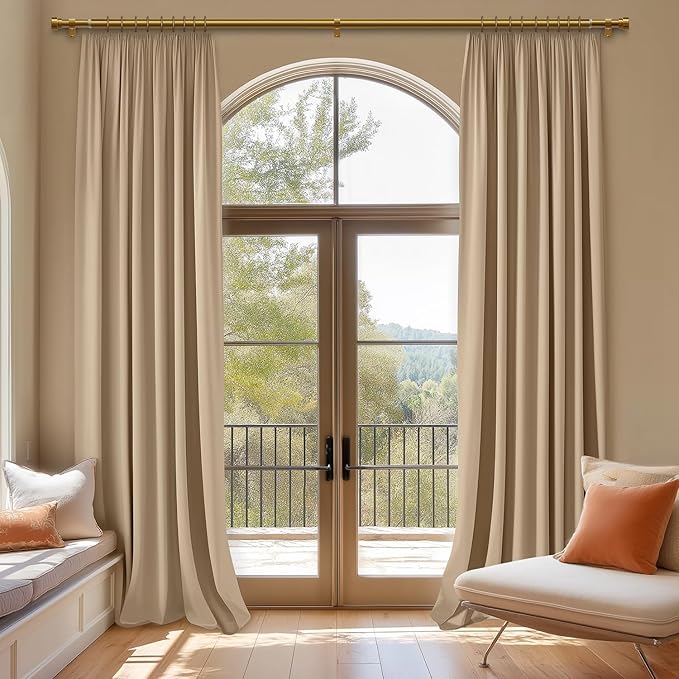 Oneach 2-Pack Heavy Duty Curtain Rods for Windows 66 to 120 Inch, 1 Inch Pole Adjustable Curtain Rod Set with Easy Installation and Modern Design (Brass Gold, 16 to 120 Inch)