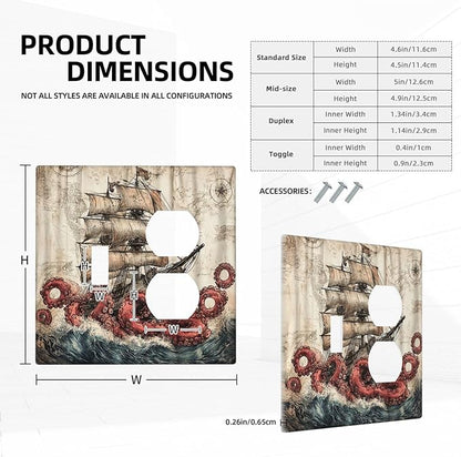 Wallplates Vintage Octopus Ocean Sailboat Bizarre Adventure 1 Toggle 1 Duplex Switch Plate Electrical GFCI Faceplate Decorative Light Switch Covers for Bathroom Kids room Decor