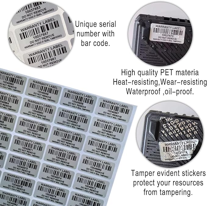 Tamper Evident Proof Barcode Stickers with Individual Serial Number Security Warranty Void Sticker,Sealing Label for Package(150pcs 1.6x0.8 inches,Matte Silver)