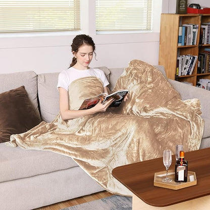 Vagueior Electric Heated Blanket Full Size 50'' x 60'',Extra-Warm Lightweight Cozy Luxury Electric Blanket Machine Washable with 3 Heating Levels Auto-Off Machine Washable,ETL Certification - Beige
