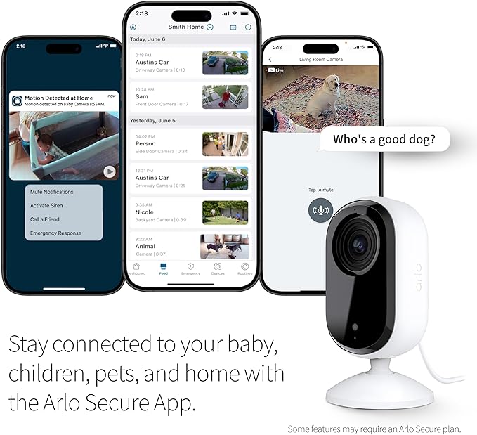 Arlo Essential Security Camera 2K | Indoor Only| 2nd Gen | Baby Monitor & Pet Camera | Wireless with Spotlight, 2-Way Audio, Color Night Vision, Live Stream, Motion Activation, White, 2 Cameras