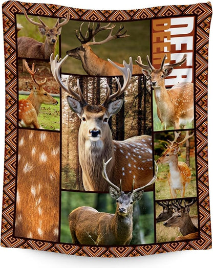 Blankets for Adults, Deer Blanket Gifts for Men Boys, 40"x50" Forest Western Throw Gift for Hunters - Soft, Fuzzy & Cozy Deer Throws Farmhouse Decor