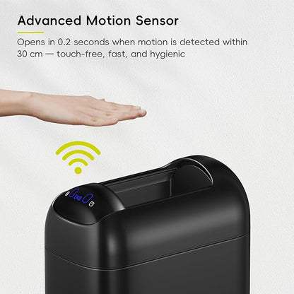 EKO Astro Slim Sensor Trash Can, 10L / 2.6 Gallon Touchless Garbage Bin with Soft-Close Butterfly Lid, Motion Sensor Stainless Steel Trash Can for Bathroom, Kitchen and Office, Matte Black, Waterproof