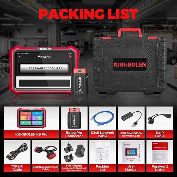 KINGBOLEN K8 Pro OBD2 Scanner Bluetooth 2025 Bidirectional Scan Tool with Lifetime Update(New Model) 8'' All System Diagnostic Tool, ECU Code, 34+ Reset, CANFD&DOIP, V.A.G Guide, FCA AutoAuth
