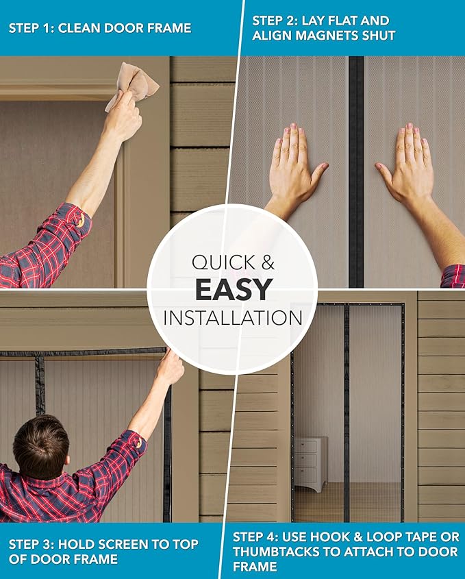 Flux Phenom Magnetic Screen Door Mesh 38x82 Inch – Easy Install, Strong Magnet Strength, Self-Sealing Mesh, Pet Tested, Hands-Free Entry, Doors Screen Magnetic Closure, Keeps Bugs Out - Gray