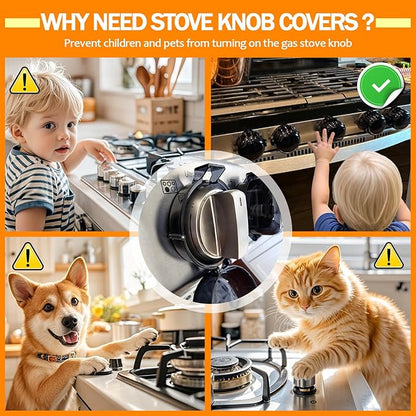 Stove Knob Covers for Baby Safety (5 Pack), Stove Knob Safety Covers, Prevent Kids-Pets from Gas Stove Knob Locks, Childproof Oven Lock Knob Covers with Adhesive, Heat-Resistant Upgraded-Black