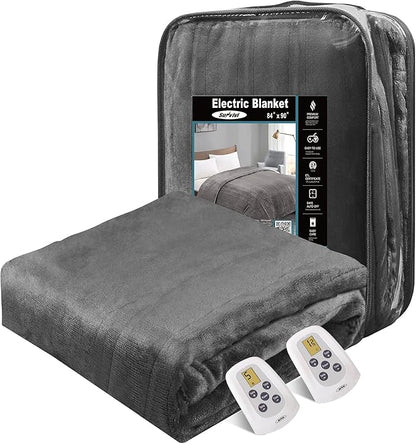 SUNVIVI Electric Blanket Queen Size, Heated Blanket Dual Control Soft Flannel, 10 Heat Settings, 12 Hours Auto Off, Machine Washable, 5 Years Warranty, Overheat Protection, ETL Certified, Beige
