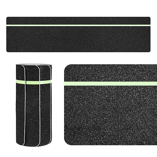 5-Pack Anti Slip Traction Tape 24" x 6" Best Grip Tape Grit with 6mm/0.24" Glow in Dark Stripe High Traction Friction Abrasive Adhesive for Indoor/Outdoor Stairs[Black+Green]