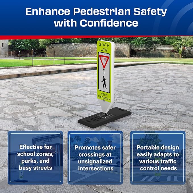 Impact Recovery - In-Street Pedestrian Crossing Signs - Street Sign - Road Safety Yield Sign with Portable Base