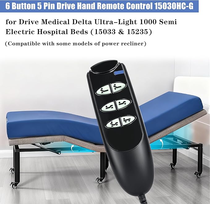 6 Button 5 Pin Remote Hand Control Handset for Electric Hospital Beds Model 15030 and Drive Medical Delta Ultra Light 1000 Semi
