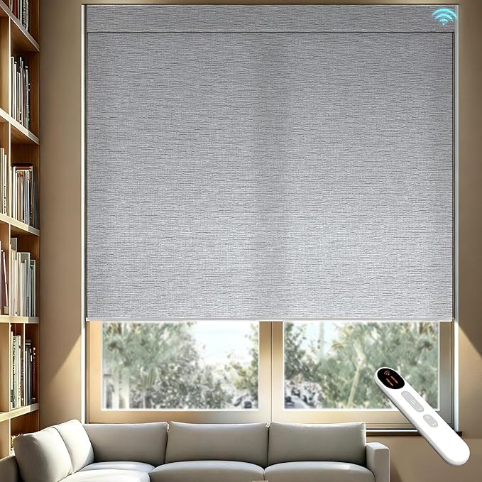 Smart Motorized Blinds – 70% Blackout Roller Shades with Remote, Alexa/Google Home/Siri Control, Matter Compatible, Wireless Rechargeable Battery, Custom Sizes for Windows & Sliding Doors