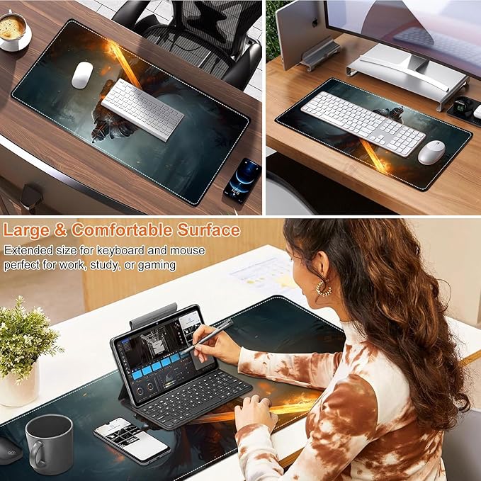 Small Heated Desk Pad 23.6" x 14.2" – Compact Electric Mouse Pad with 3 Heating Levels, Auto Shut-Off, Waterproof PU Surface, Plug-in Warmer for Office or Home Use, Fire Warrior