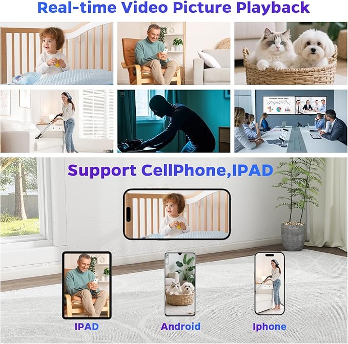 1080P Security Cameras for Home, Clock Camera,Pet Dog Camera with Night Light and Bluetooth Speaker, AI Motion Detection