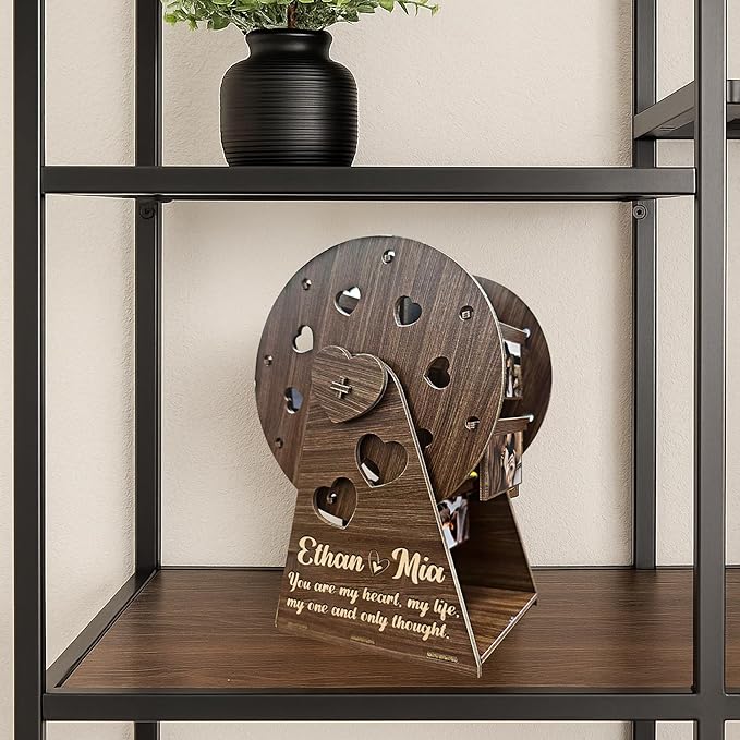 Custom Wooden Ferris Wheel Photo Couple Gift, Personalized Valentine Love Display for Couples Newlyweds Husband Wife, Romantic Wooden Spinning Photo Holder Anniversary Wedding Keepsake