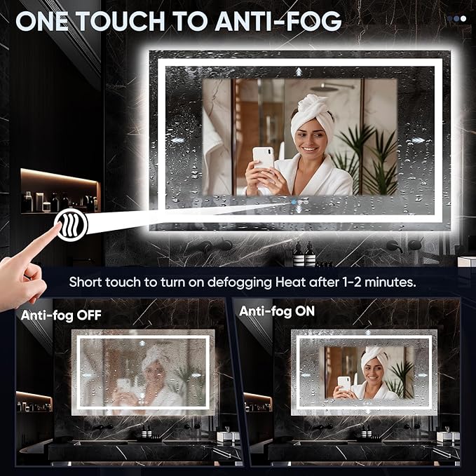 LED Bathroom Mirror, 55"x30" with Frontlit and Backlit Anti-Fog Mirror with Lights LED Vanity Mirror for Bathroom 3 Colors Temperature & Dimmable Bathroom Mirror with HD Tempered Glass