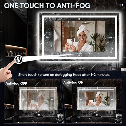 LED Bathroom Mirror, 55"x30" with Frontlit and Backlit Anti-Fog Mirror with Lights LED Vanity Mirror for Bathroom 3 Colors Temperature & Dimmable Bathroom Mirror with HD Tempered Glass