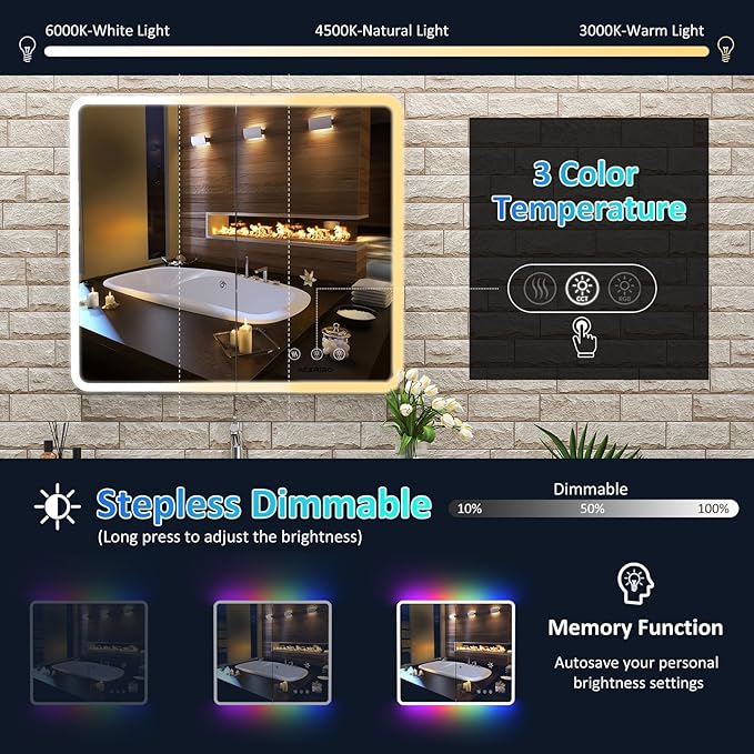 Medicine Cabinet with Lights, 36×32 Inch Bathroom Lighted Medicine Cabinet with Mirror, Defogger, Dimmer, LED Mirror Cabinet with RGB Backlit+3 Color Front Light, Wall Mounted