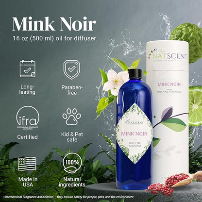 Mink Noir Essential Oils for Diffusers for Home, Nature-derived Vanilla Essential Oil, Long-Lasting & Family-Friendly Diffuser Oils Scents, IFRA Certified, Cold Air & Ultrasonic - 16 oz