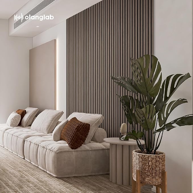 Olanglab Wood Slat Wall Panels, Wooden Acoustic Wall Panels, 94.5"x12.6" Each 3D Wall Panels for Interior Wall Decor, 2 Pack in Total 94.5"x25.2" (Dark Walnut)