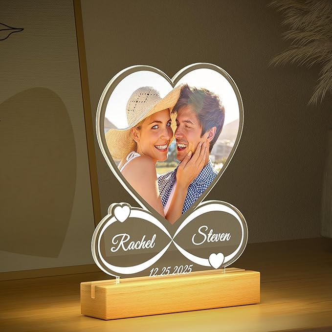 Custom Picture Frames with Photo, Custom Photo Frame with Night Light, Personalized Picture Frame, Personalized Anniversary Valentines Day Gifts for Women Men Him Her Girlfriend Boyfriend Couple Wife