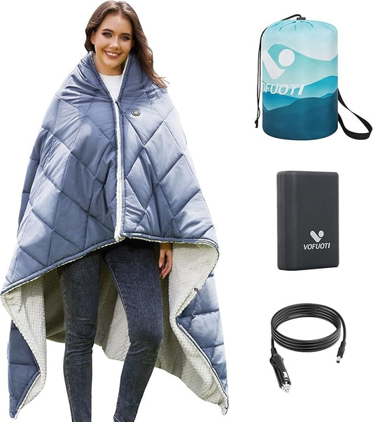 Heated Blanket Battery Operated,12V Cordless heating pad with 15000 battery,Heated Shawl Throw Blanket,Wearable Heated Blanket,Sherpa Lining,3 Heating Set for Car,Camping,Backpacking,Hiking,Travel