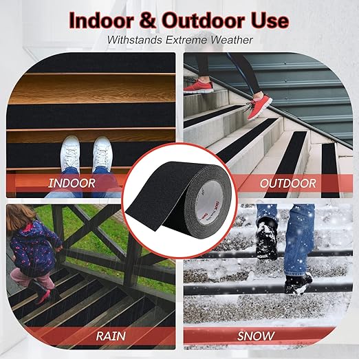 S&X Anti Slip Tape, 2 Inch x 60 Ft Non Slip Tape for Outdoor Steps, Non Skid High Traction Grip Tape for Stairs Waterproof, Corundum Surface, Polyester Film Based, Long-Lasting, Black